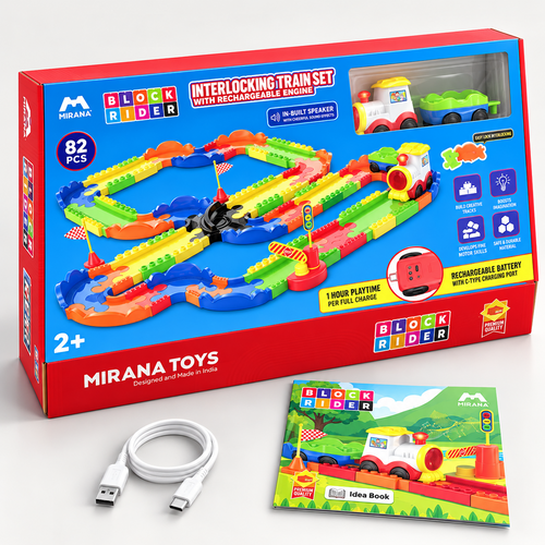 Mirana Block Rider Train Set – 82 Pieces | Rechargeable Engine, Multiple Tracks & Sound Modes | Ages 2–8 Years
