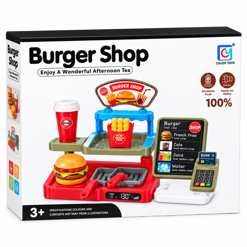 Burger Shop Pretend Play Toy Set with Accessories | Kitchen Toy for Kids