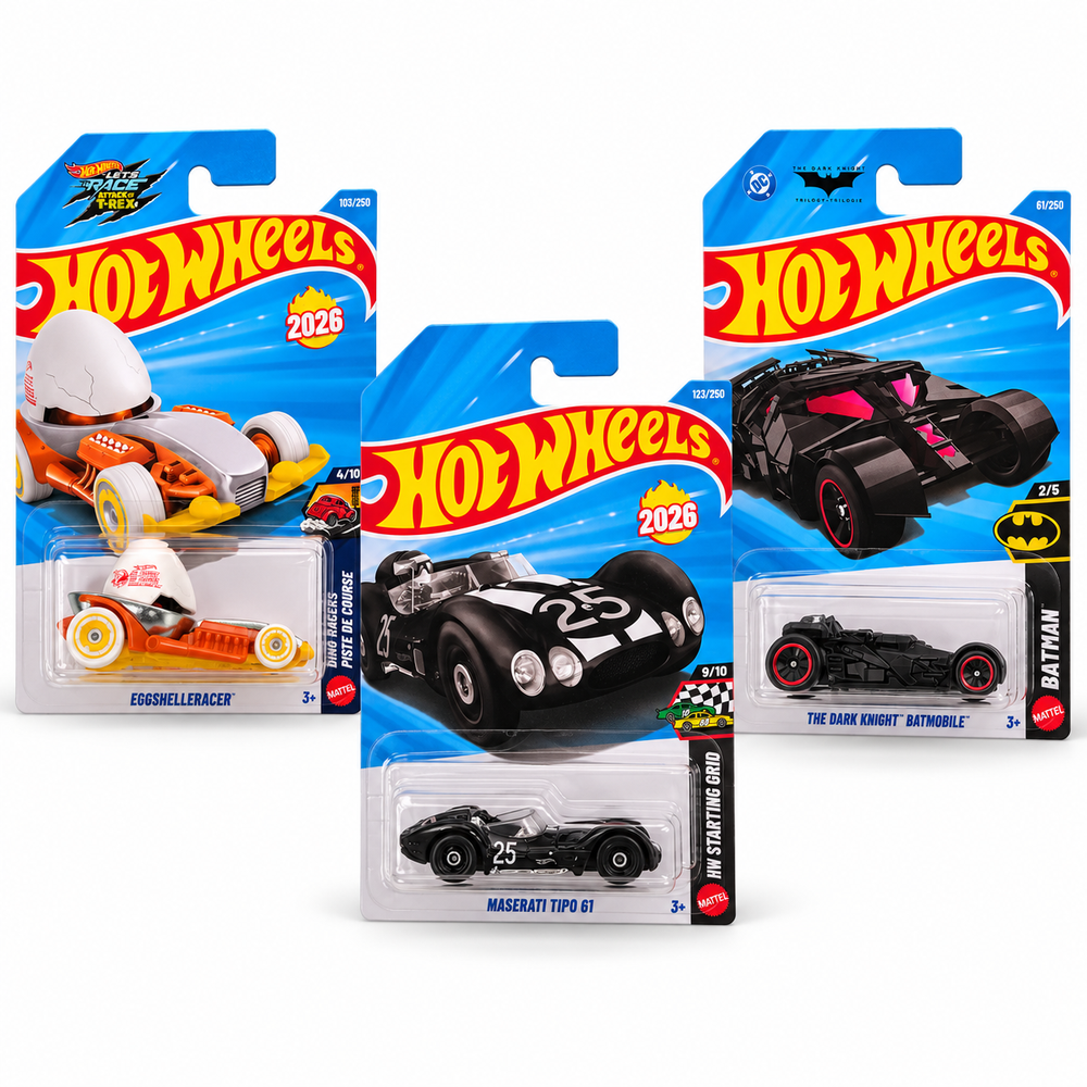 Set of 3 Hot wheels [HW 466] - Maserati Tipo 61, Eggshelleracer, The Dark Knight Batmobile