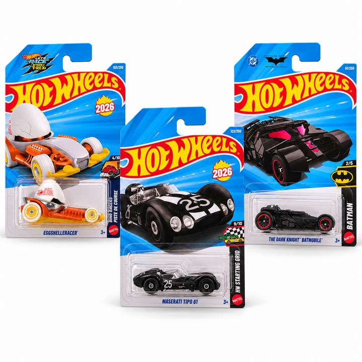 Set of 3 Hot wheels [HW 466] - Maserati Tipo 61, Eggshelleracer, The Dark Knight Batmobile