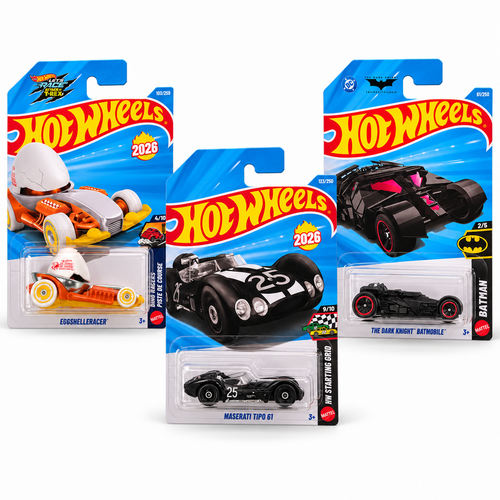 Set of 3 Hot wheels [HW 466] - Maserati Tipo 61, Eggshelleracer, The Dark Knight Batmobile