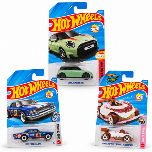 Set of 3 Hot wheels [HW 468] - Mini JCW Electric, Donut Drifter / Beignet De Derapage, 1963 Ford Galaxie