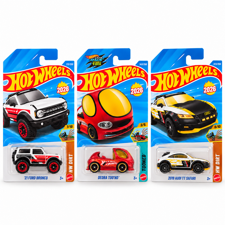 Set of 3 Hot wheels [HW 469] -  2019 Audi TT Safari, Deora Too'nd, '21 Ford Bronco