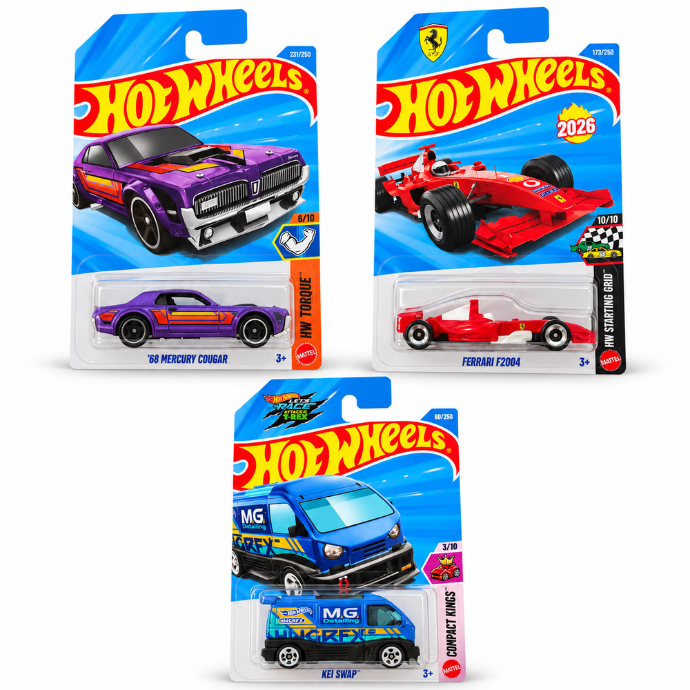 Set of 3 Hot wheels [HW 471] - Kei Swap, Farrari F2004, '68 Mercury Cougar
