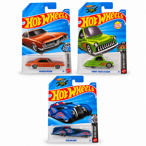 Set of 3 Hot wheels [HW 478] - '66 Buick Riviera, Screamliner, Tooned Purple Passion