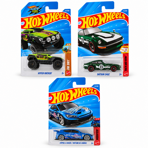 Set of 3 Hot wheels [HW 480] - Hyper Rocker, Datsun 240Z, Cupra e-Racer/ Voiture De Course