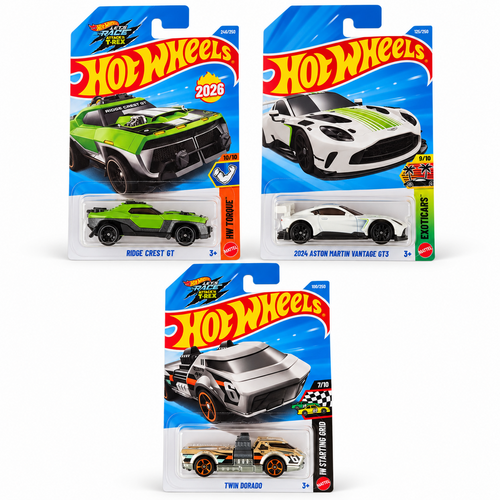 Set of 3 Hot wheels [HW 492] - Twin Dorado, 2024 Aston Martin Vanatge GT3, Ridge Crest GT