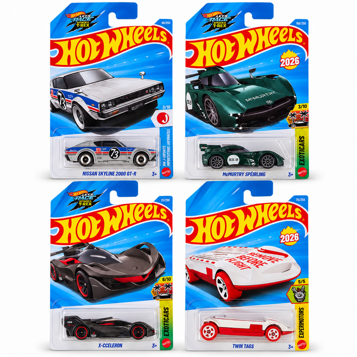 Set of 4 Hot wheels [HW 497] - McMurtry Speirling, X-Cceleron, Nissan Skyline 2000 GT-R, Twin Tags