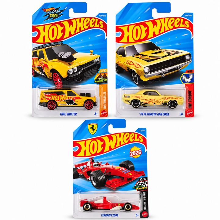 Set of 3 Hot wheels [HW 500] - Ferrari F2004, '70 Plymouth AAR Cuda, Time Shifter
