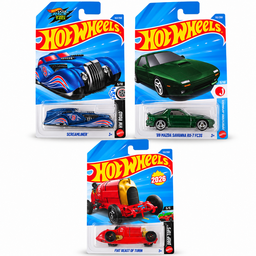 Set of 3 Hot wheels [HW 501] - Fiat Beast of Turin, '89 Mazda Savanna RX-7 FC3S, Screamliner