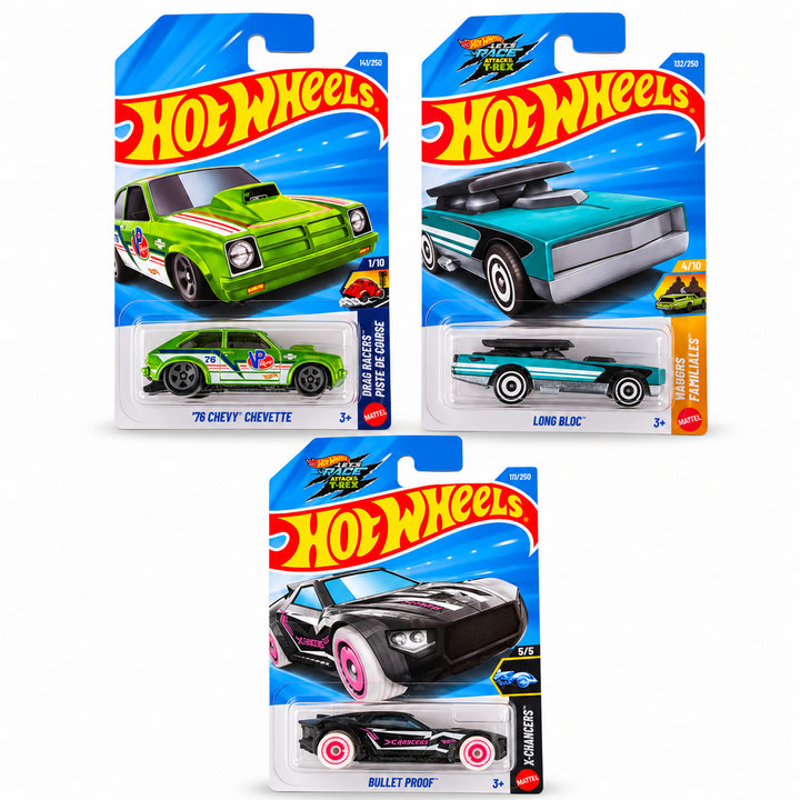 Set of 3 Hot wheels [HW 502] - Bullet Proof, Long Bloc, '76 Chevy Chevette
