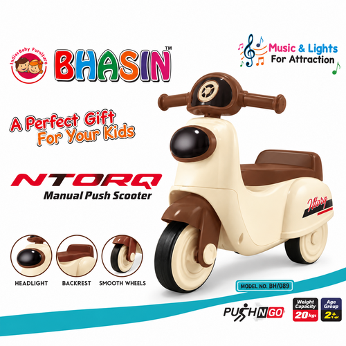 Bhasin Ntorq Kids Ride-On Scooter | Music & Lights | Battery-Free Push Ride-On Toy | Kids Scooter