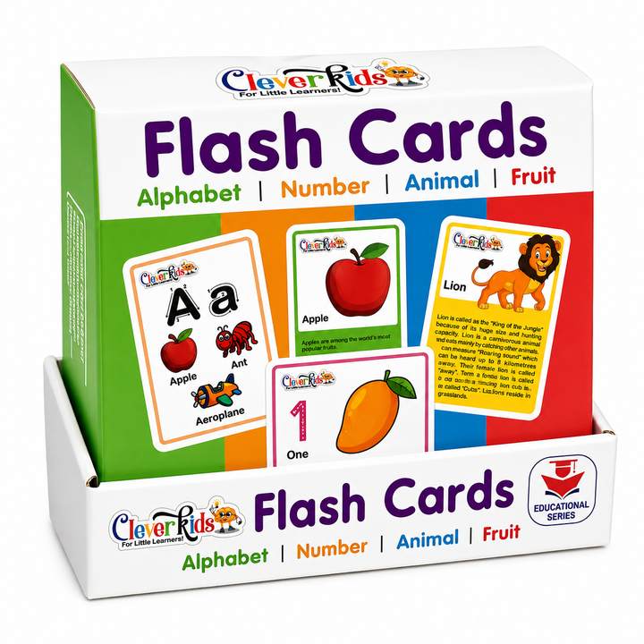 Clever kids by  Ratna Clever Kids Pack of 4 Flash Cards I Alphabet, Numbers, Fruits & Animals