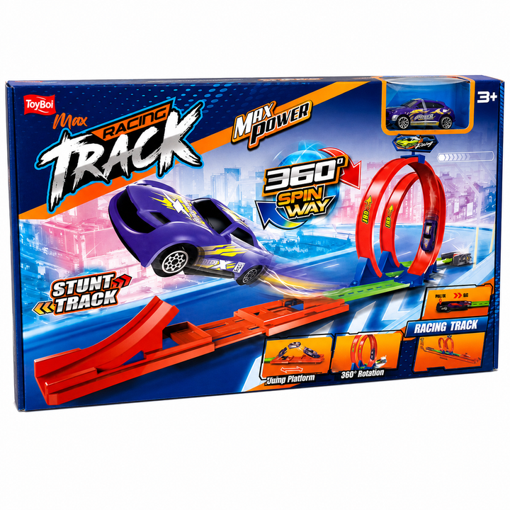 ToyBoi Max Racing Track for Kids – 360° Double Loop Stunt Track
