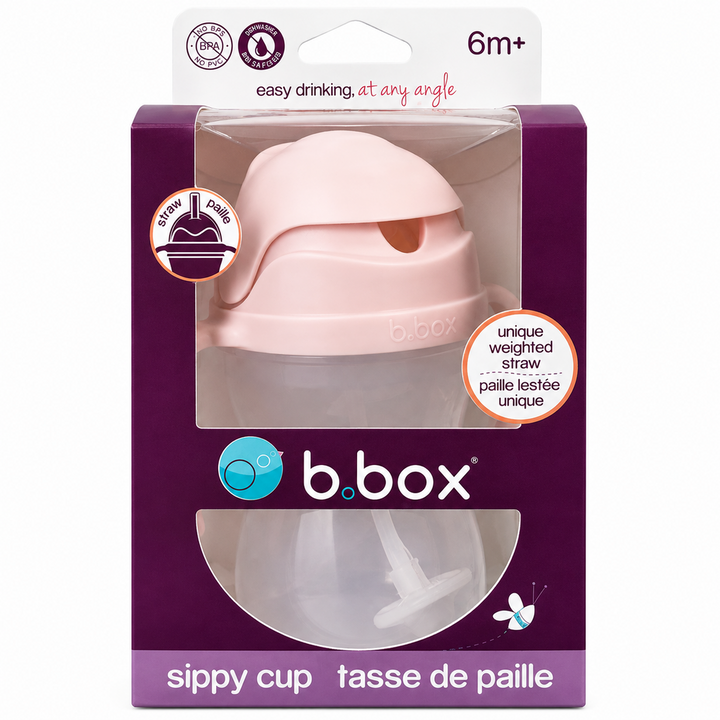 B.box Weighted Straw Sippy Cup - Blush Light Pink (240 ml) | Easy Drink at Any Angle