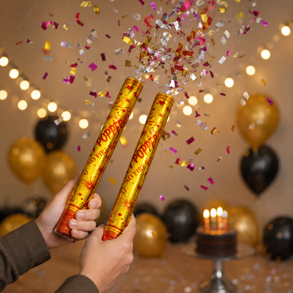 Pack of 2 Party Popper Confetti Cannon 56cm - (Gold Foil)