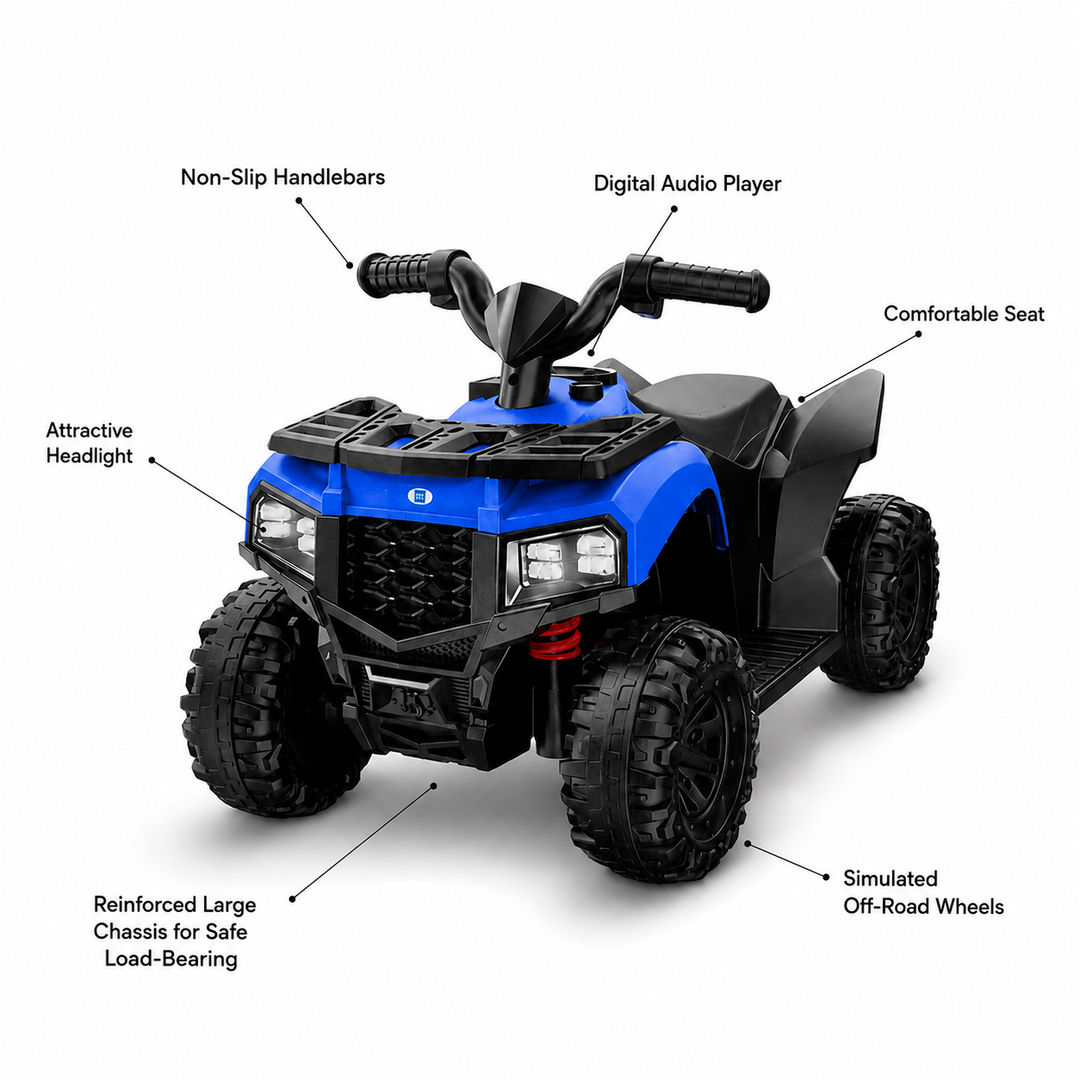 Mee Mee Roadstar Jr. Electric Bike for Kids - Double LED Lights, Bluetooth Music, Foot Accelerator | Weight Capacity: 40kg | Blue