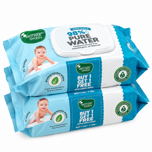 Mother Sparsh 98% Pure Water Baby Wipes | Mild & Gentle | Pack of 2 (72 Pieces each)
