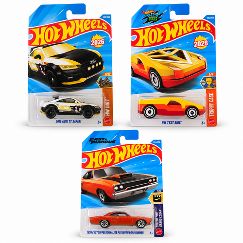 Set of 3 Hot wheels [HW 470] - '96 Dodge Viper GTS, HW Test Ride, 1970 Custom/ Personnalise Plymouth Road Runner