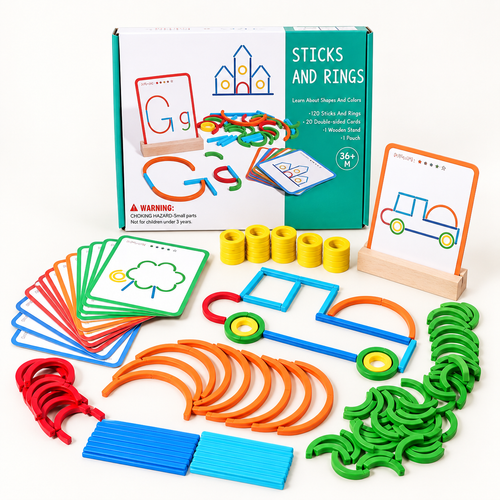 MUREN Wooden Sticks & Rings Puzzle Game - 120 Piece | Montessori Creative Learning Set