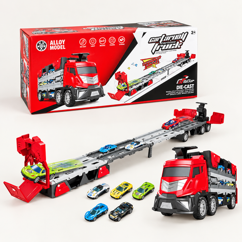 MUREN Cars Catapult Storage Deform Transport Truck Toy with Dual Racing Track