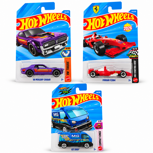 Set of 3 Hot wheels [HW 471] - Kei Swap, Farrari F2004, '68 Mercury Cougar