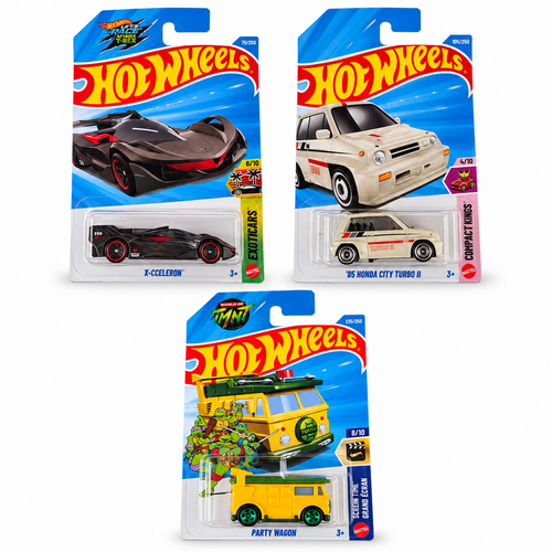 Set of 3 Hot wheels [HW 477] - Party Wagon, '85 Honda City Turbo II, X-Cceleron