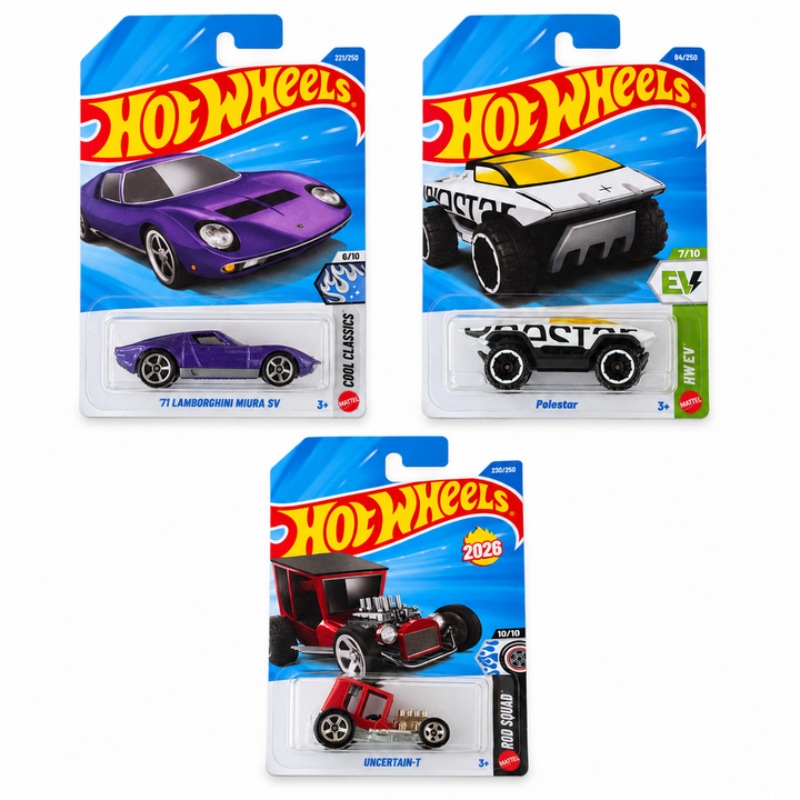 Set of 3 Hot wheels [HW 483] - Uncertain-T, Polestar, '71 Lamborghini Mura SV
