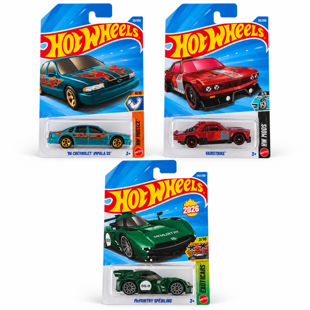 Set of 3 Hot wheels [HW 491] - Vairstrike, McMurtry Speirling, '96 Chevrolet Impala SS