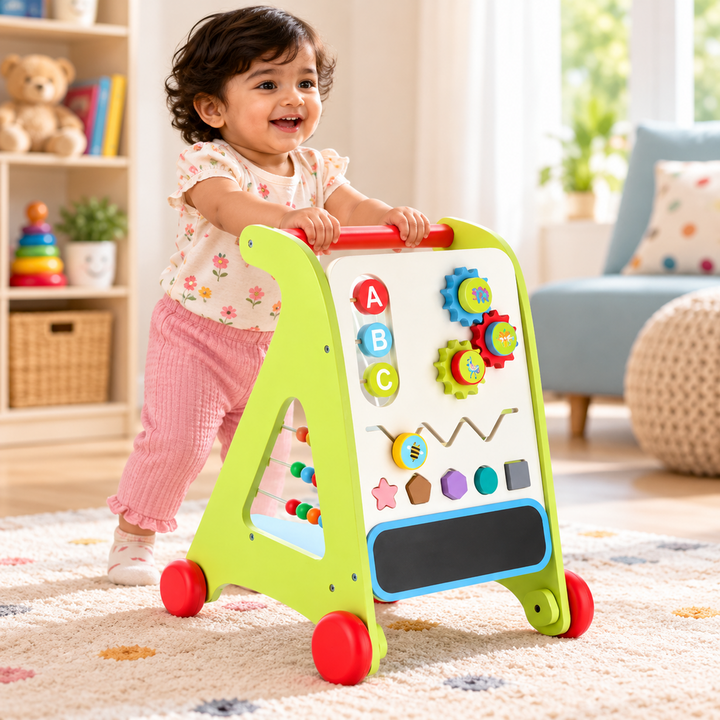Chanak Wooden Activity Baby Walker for Kids | 6 Activity Games,  Non-Toxic & Safe