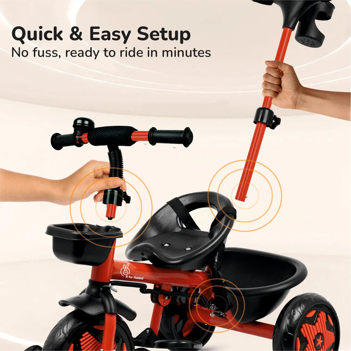 R for Rabbit Tiny Toes R20 Ace Baby Tricycle – Cherry Red | Adjustable Parental Control | EVA Wheels & Plug-and-Play Assembly