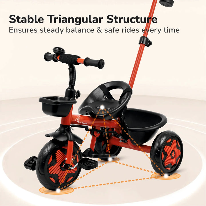 R for Rabbit Tiny Toes R20 Ace Baby Tricycle – Cherry Red | Adjustable Parental Control | EVA Wheels & Plug-and-Play Assembly