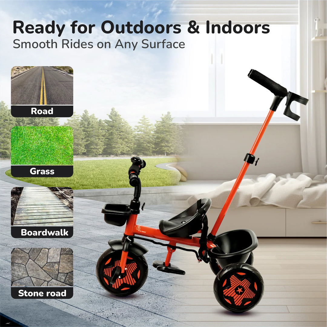 R for Rabbit Tiny Toes R20 Ace Baby Tricycle – Cherry Red | Adjustable Parental Control | EVA Wheels & Plug-and-Play Assembly