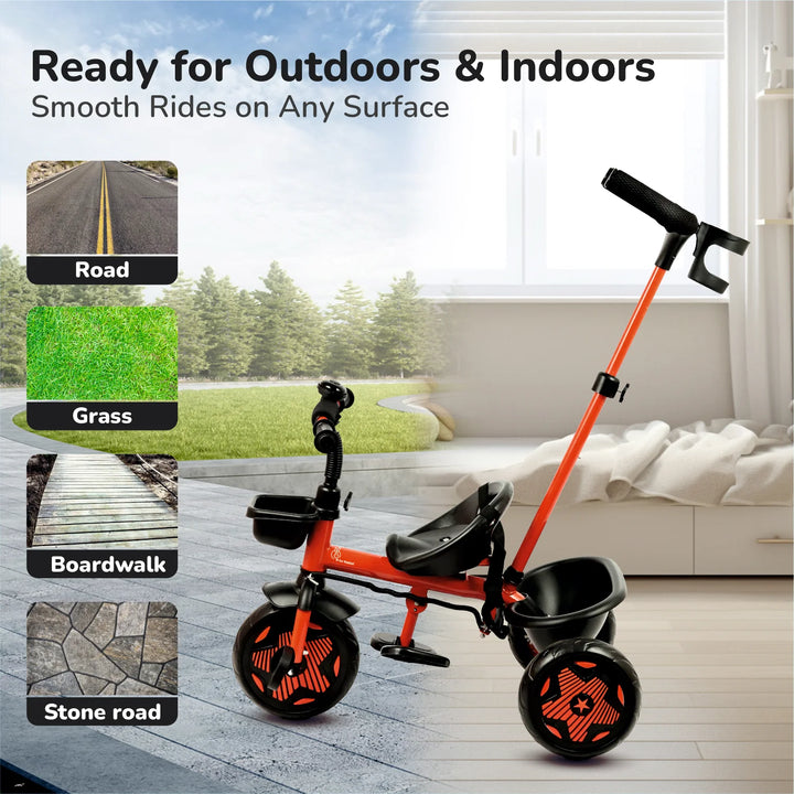 R for Rabbit Tiny Toes R20 Ace Baby Tricycle – Cherry Red | Adjustable Parental Control | EVA Wheels & Plug-and-Play Assembly