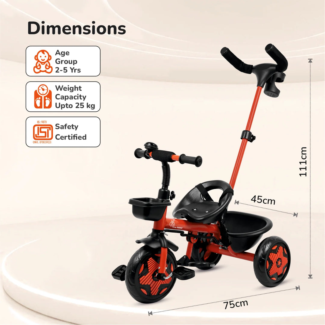 R for Rabbit Tiny Toes R20 Ace Baby Tricycle – Cherry Red | Adjustable Parental Control | EVA Wheels & Plug-and-Play Assembly