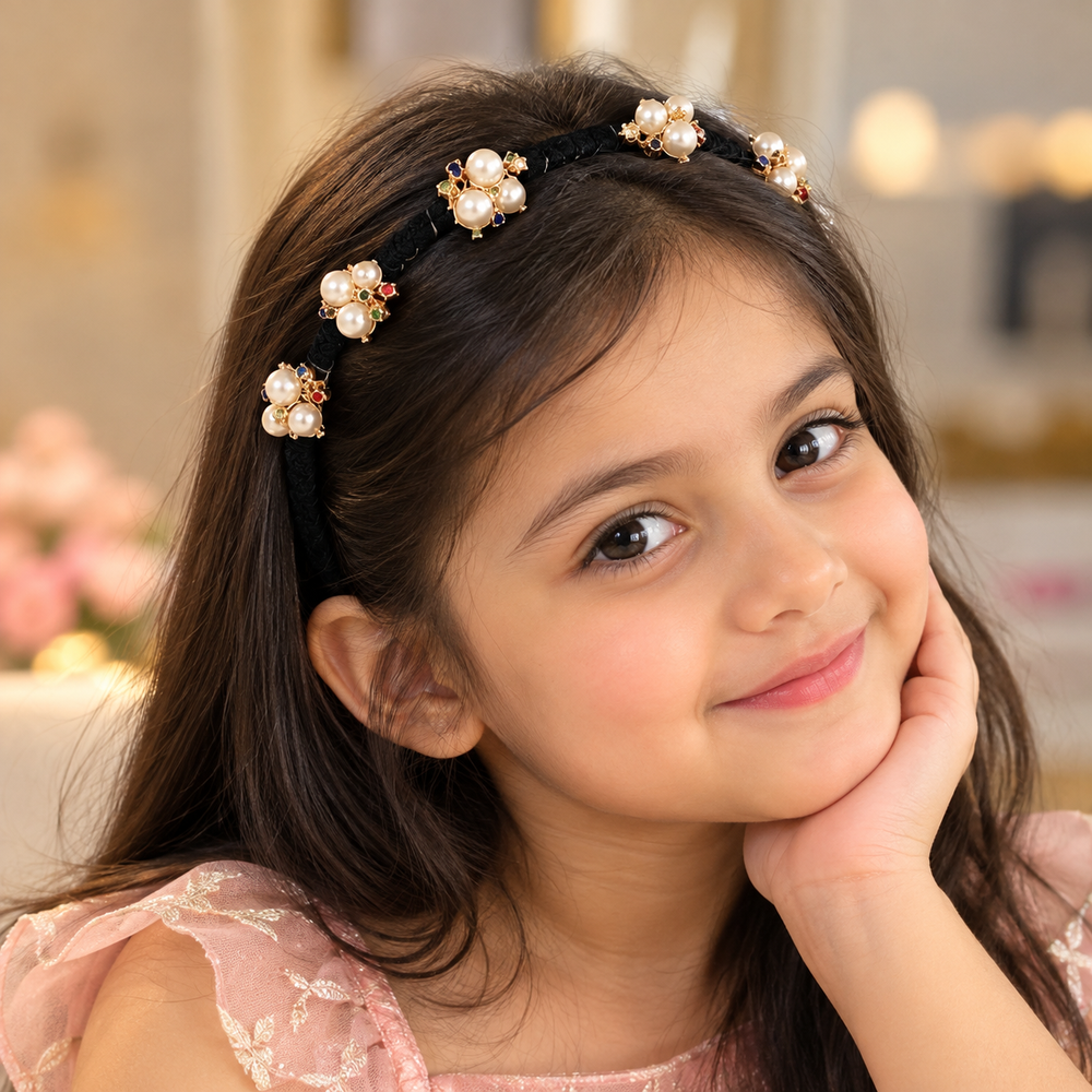 Set of 12 Party-Wear Hair Bands for Girls | Black | Kanya Pujan Gift