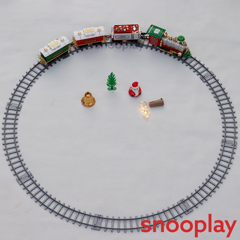 Classic Christmas Train Track Set with Smoke Effect,Miniature Santa & Bell – 19 Pieces | COD Not Available