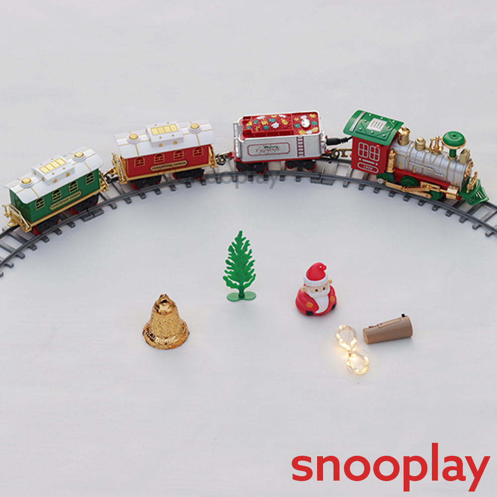 Classic Christmas Train Track Set with Smoke Effect,Miniature Santa & Bell – 19 Pieces | COD Not Available