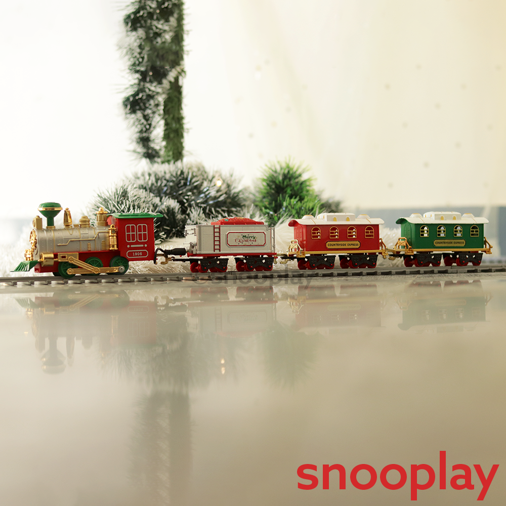 Classic Christmas Train Track Set with Smoke Effect,Miniature Santa & Bell – 19 Pieces | COD Not Available