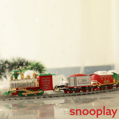 Classic Christmas Train Track Set with Smoke Effect,Miniature Santa & Bell – 19 Pieces | COD Not Available