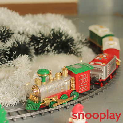 Classic Christmas Train Track Set with Smoke Effect,Miniature Santa & Bell – 19 Pieces | COD Not Available