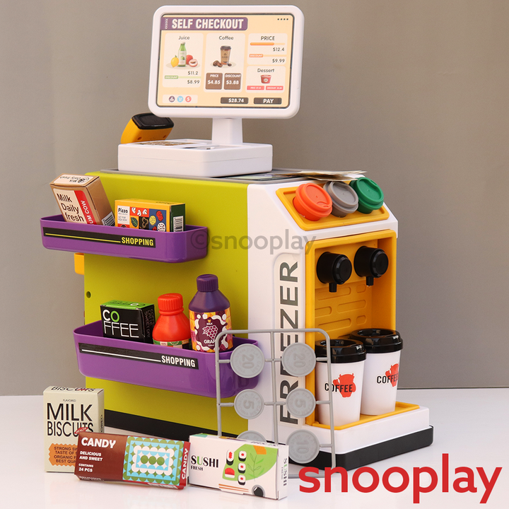 Battery Operated Supermarket Cash Register with Pretend Play Coffee Shop