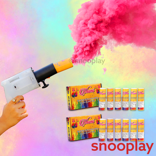 1 Holi Color Fog Blaster with 2 Pack of Fog Ignitors (12 Pieces Ignitors) | Assorted Colors & Prints