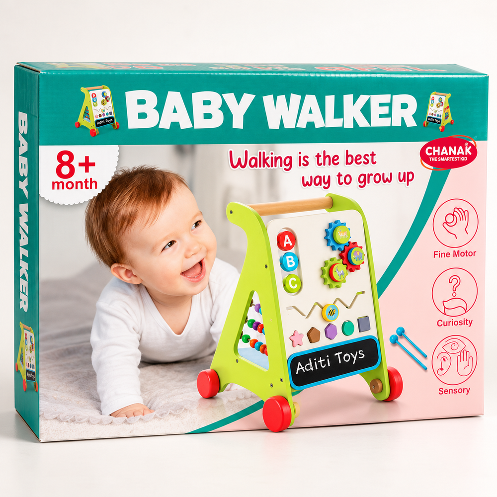 Chanak Wooden Activity Baby Walker for Kids | 6 Activity Games,  Non-Toxic & Safe