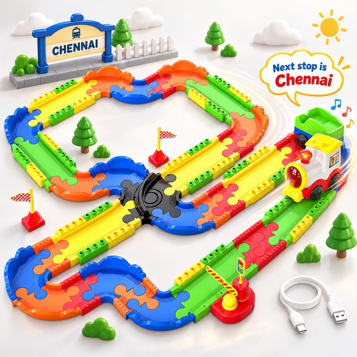 Mirana Block Rider Train Set – 82 Pieces | Rechargeable Engine, Multiple Tracks & Sound Modes | Ages 2–8 Years