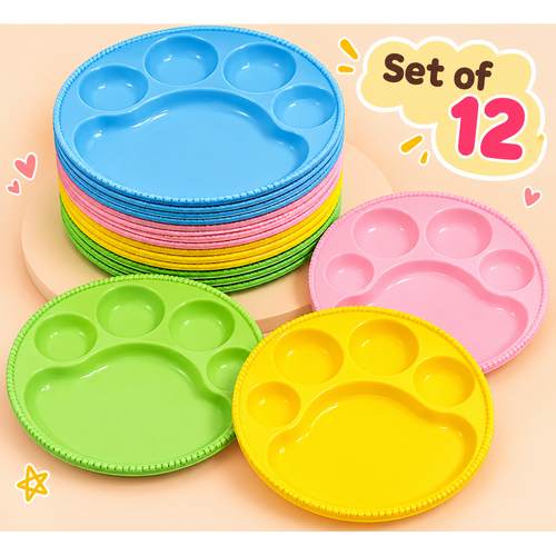 Set of 12 Big Round 5-Compartment Plates | Ideal for Kanjak Prasad & Navratri