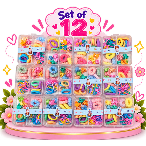 Set of 12 Small Clutchers & Rubber Bands Hair Accessories Box | Kanya Pujan Gift