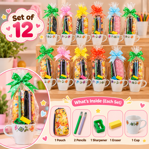 Set of 12 Kanjak Gift Boxes with Floral Cups & Stationery – Assorted Designs & Colours | Kanjak Special