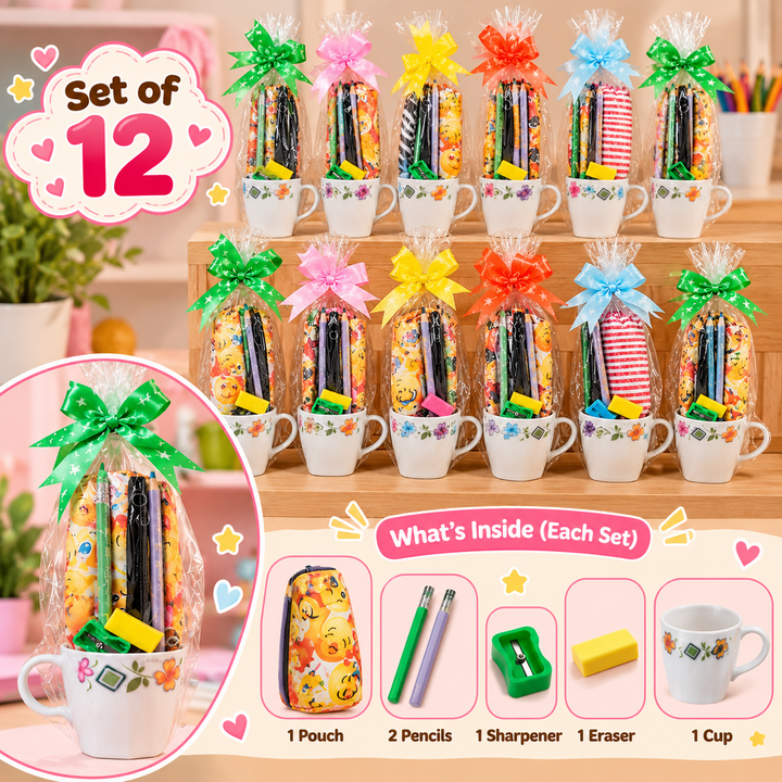 Set of 12 Kanjak Gift Boxes with Floral Cups & Stationery – Assorted Designs & Colours | Kanjak Special