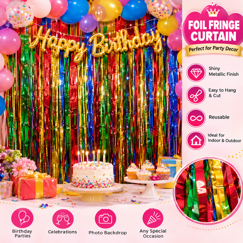 Multicolor Foil Fringe Curtain | Decoration for Birthday